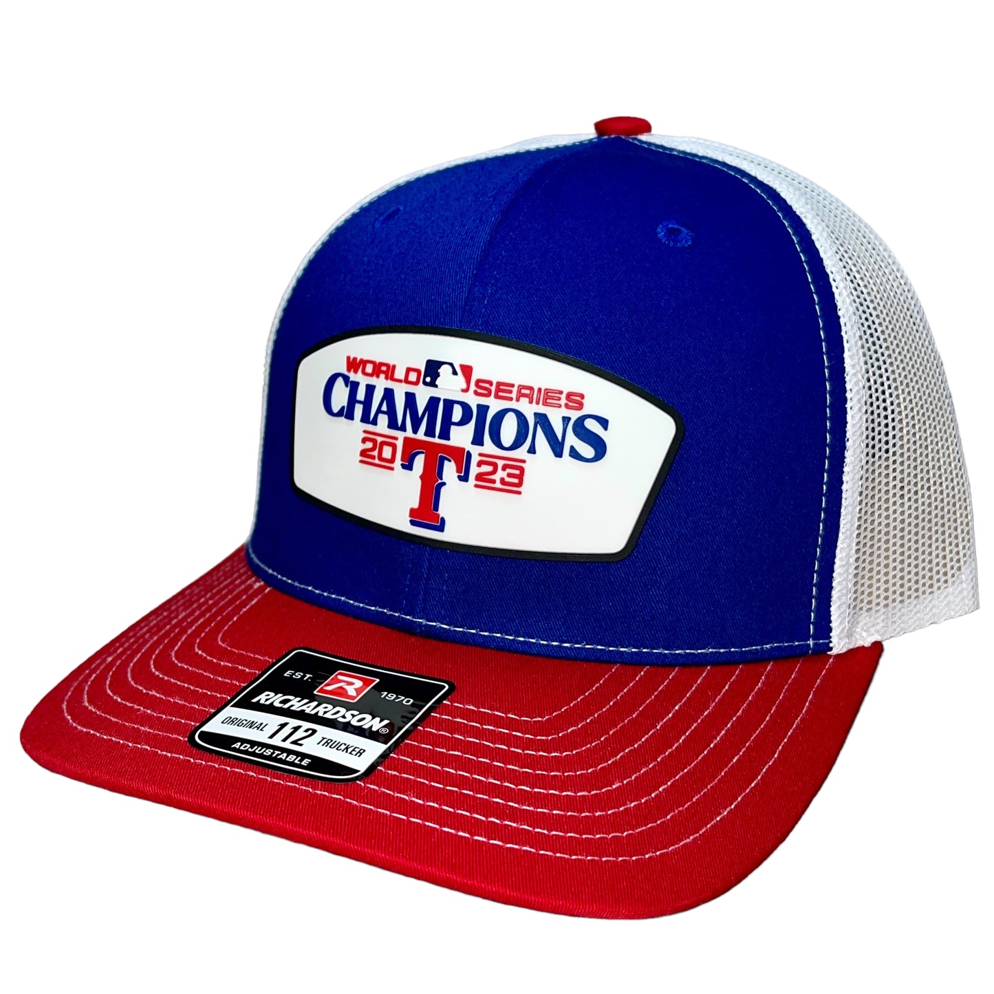 Texas Rangers 2023 World Series Champion 3D Snapback Trucker Hat- Royal/ White/ Red