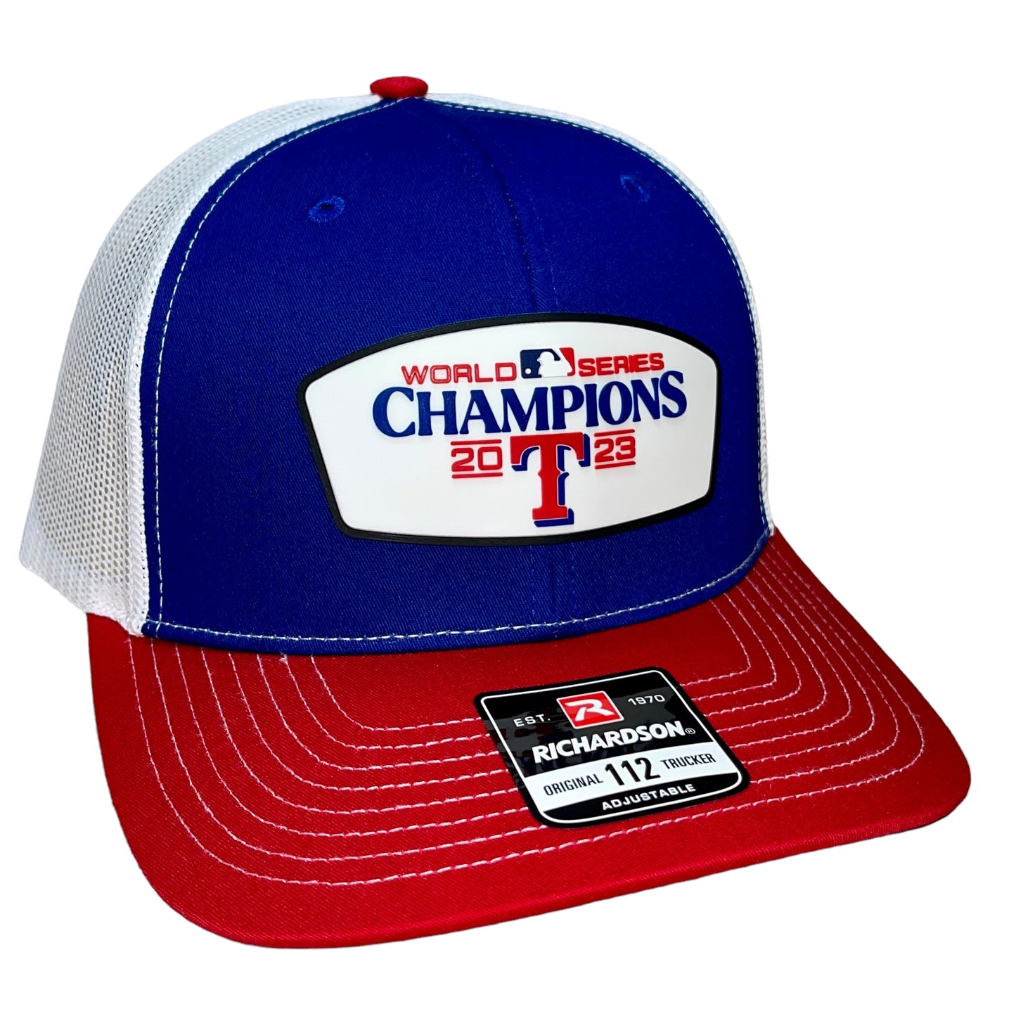 Texas Rangers 2023 World Series Champion 3D Snapback Trucker Hat- Royal/ White/ Red