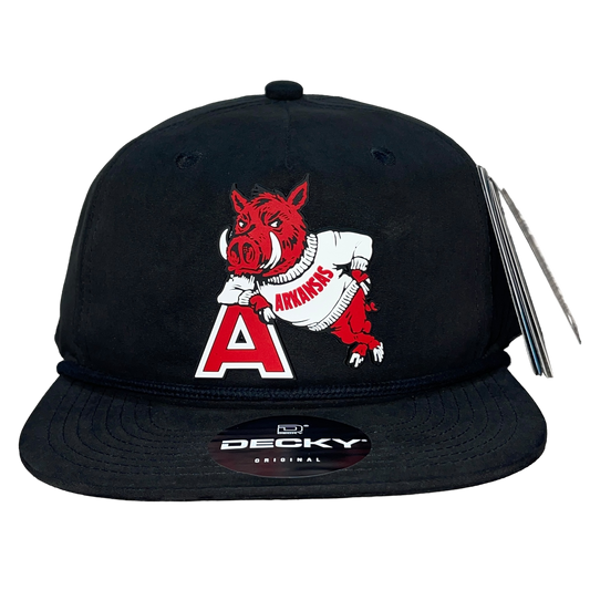 Arkansas Razorbacks- Leaning A 3D Classic Rope Hat- Black - Ten Gallon Hat Co.