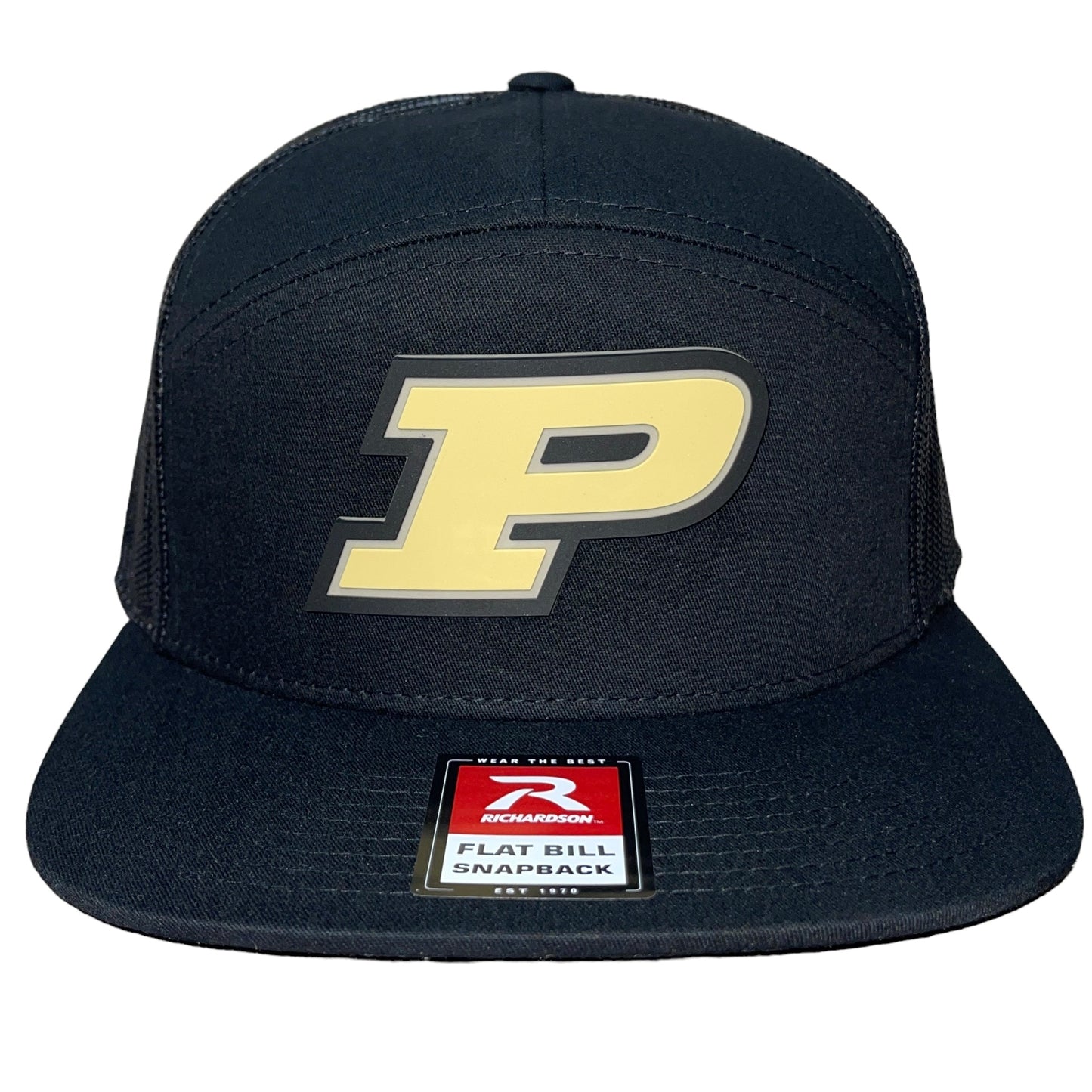 Purdue Boilermakers 3D Snapback Seven-Panel Flat Bill Trucker Hat- Black - Ten Gallon Hat Co.