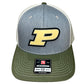 Purdue Boilermakers 3D Snapback Trucker Hat- Heather Grey/ Birch/ Army Olive - Ten Gallon Hat Co.