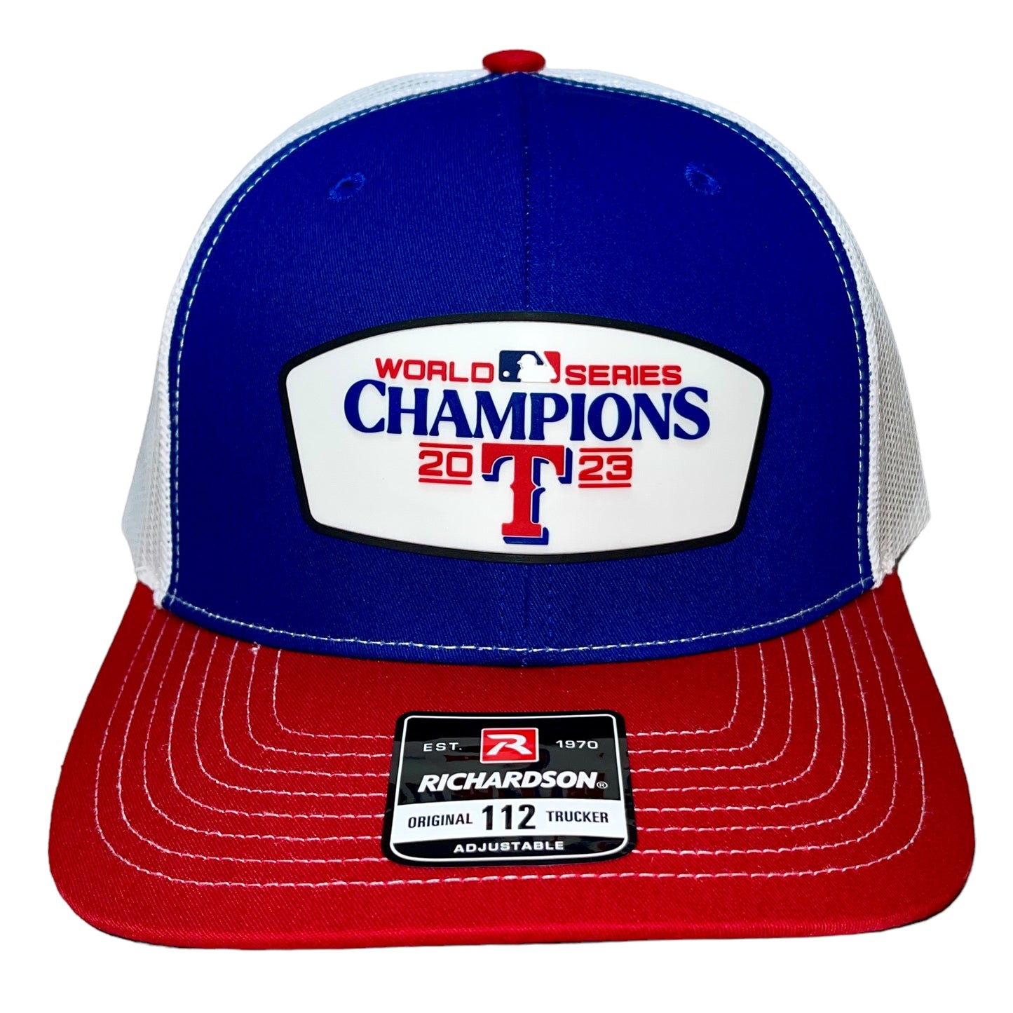 Texas Rangers 2023 World Series Champion 3D Snapback Trucker Hat- Royal/ White/ Red