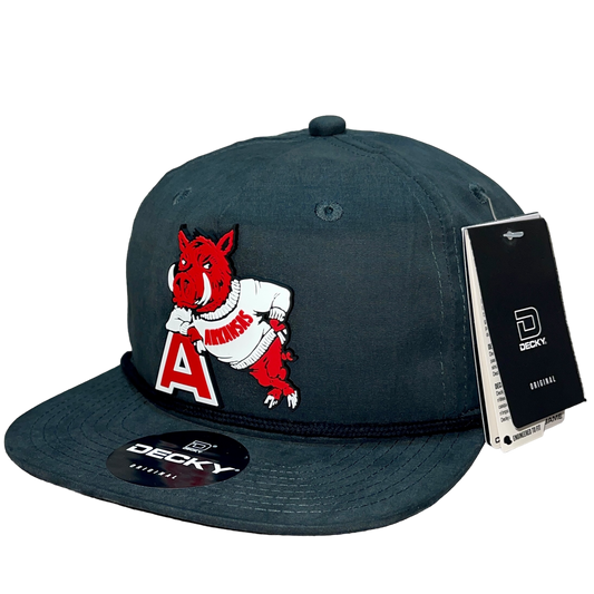 Arkansas Razorbacks- Leaning A 3D Classic Rope Hat- Charcoal/ Black - Ten Gallon Hat Co.