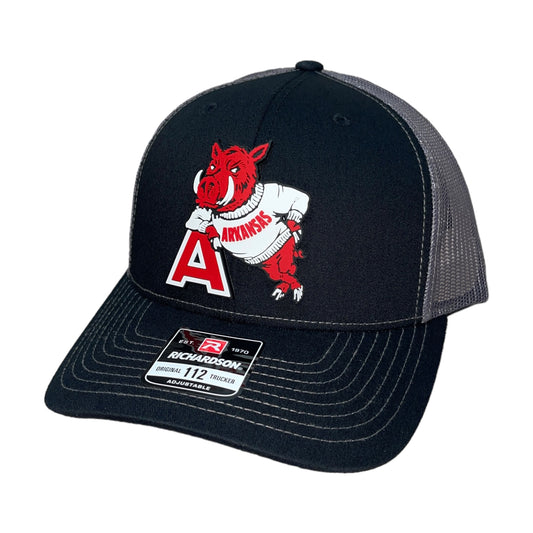 Arkansas Razorbacks- Leaning A 3D Snapback Trucker Hat- Black/ Charcoal