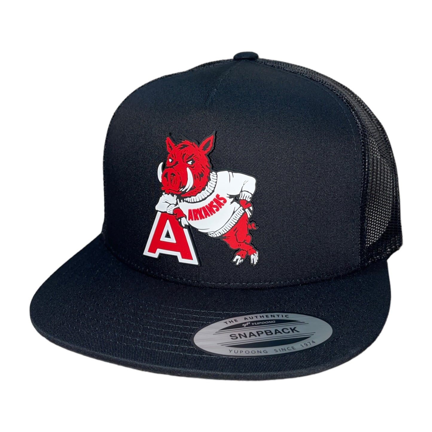 Arkansas Razorbacks- Leaning A 3D YP Snapback Flat Bill Trucker Hat-Black