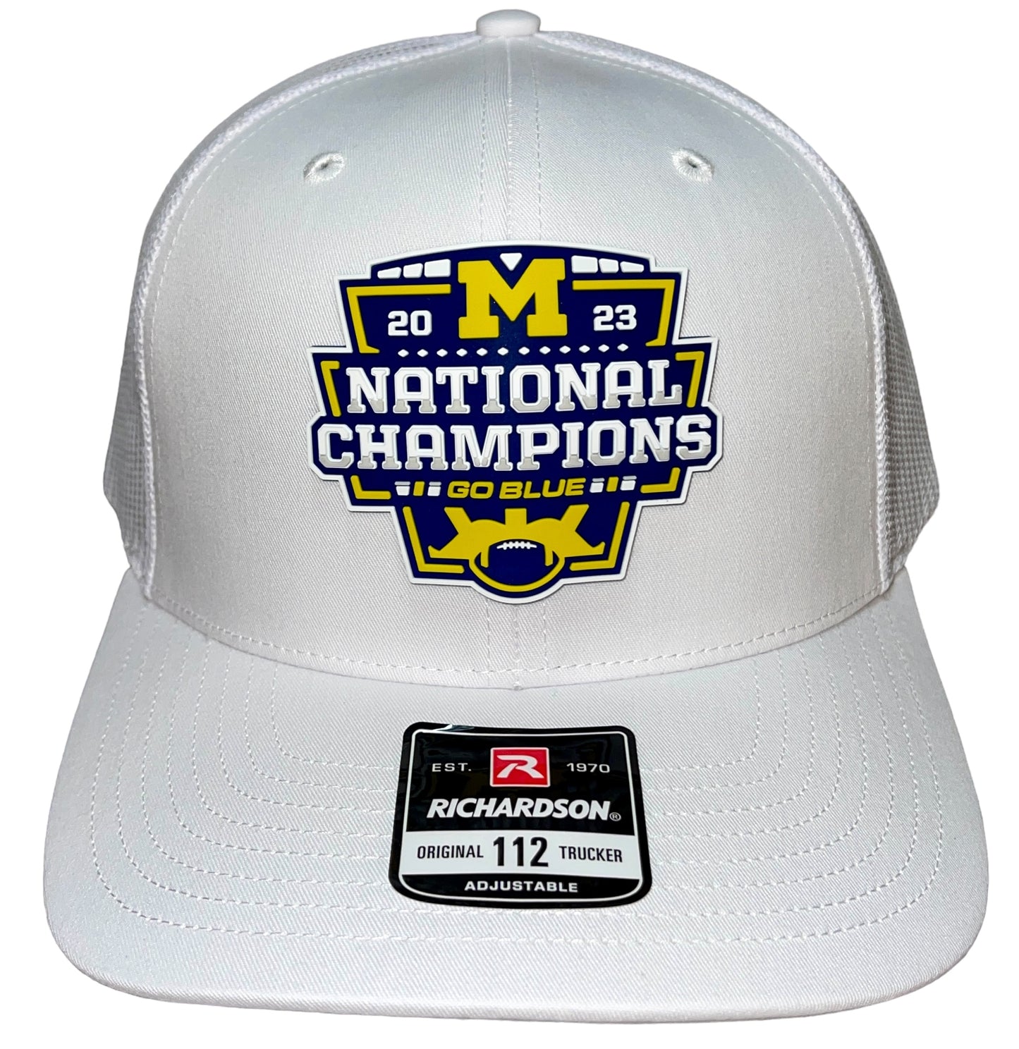 Michigan College Football Playoff 2023 National Champions 3D Snapback Trucker Hat- White - Ten Gallon Hat Co.