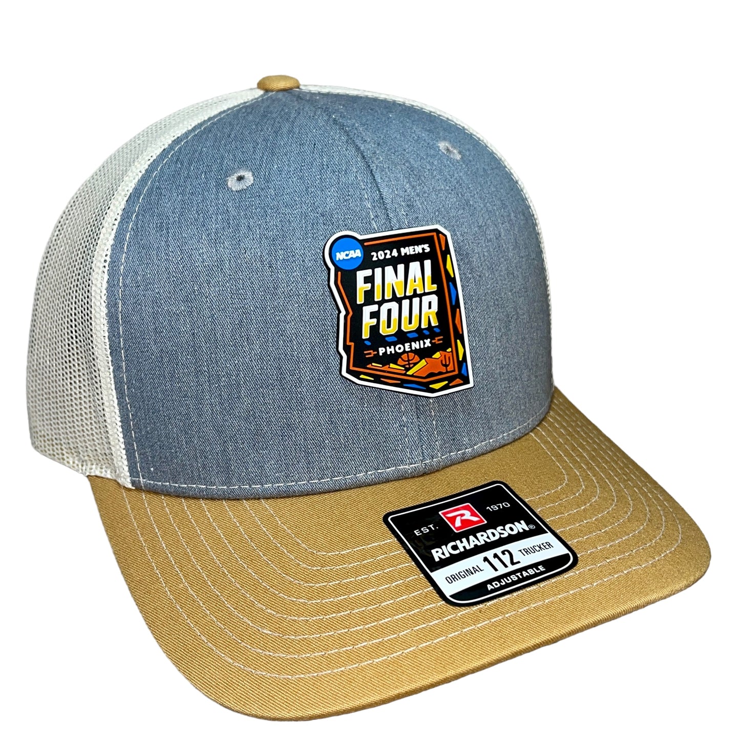 2024 March Madness- Final Four 3D Snapback Trucker Hat- Heather Grey/ Birch/ Amber Gold