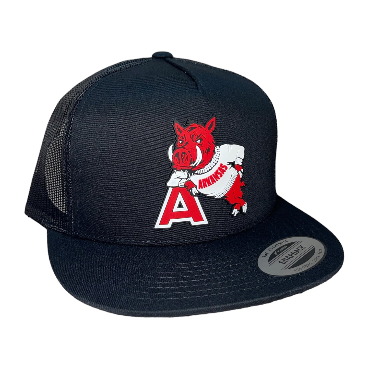 Arkansas Razorbacks- Leaning A 3D YP Snapback Flat Bill Trucker Hat-Black