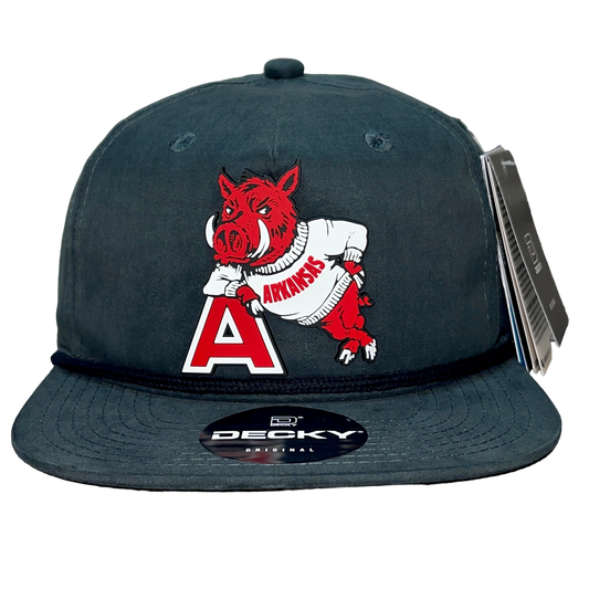 Arkansas Razorbacks- Leaning A 3D Classic Rope Hat- Charcoal/ Black - Ten Gallon Hat Co.