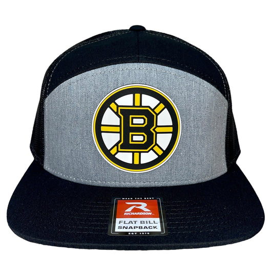 Boston Bruins 3D Snapback Seven-Panel Flat Bill Trucker Hat- Heather Grey/ Black - Ten Gallon Hat Co.