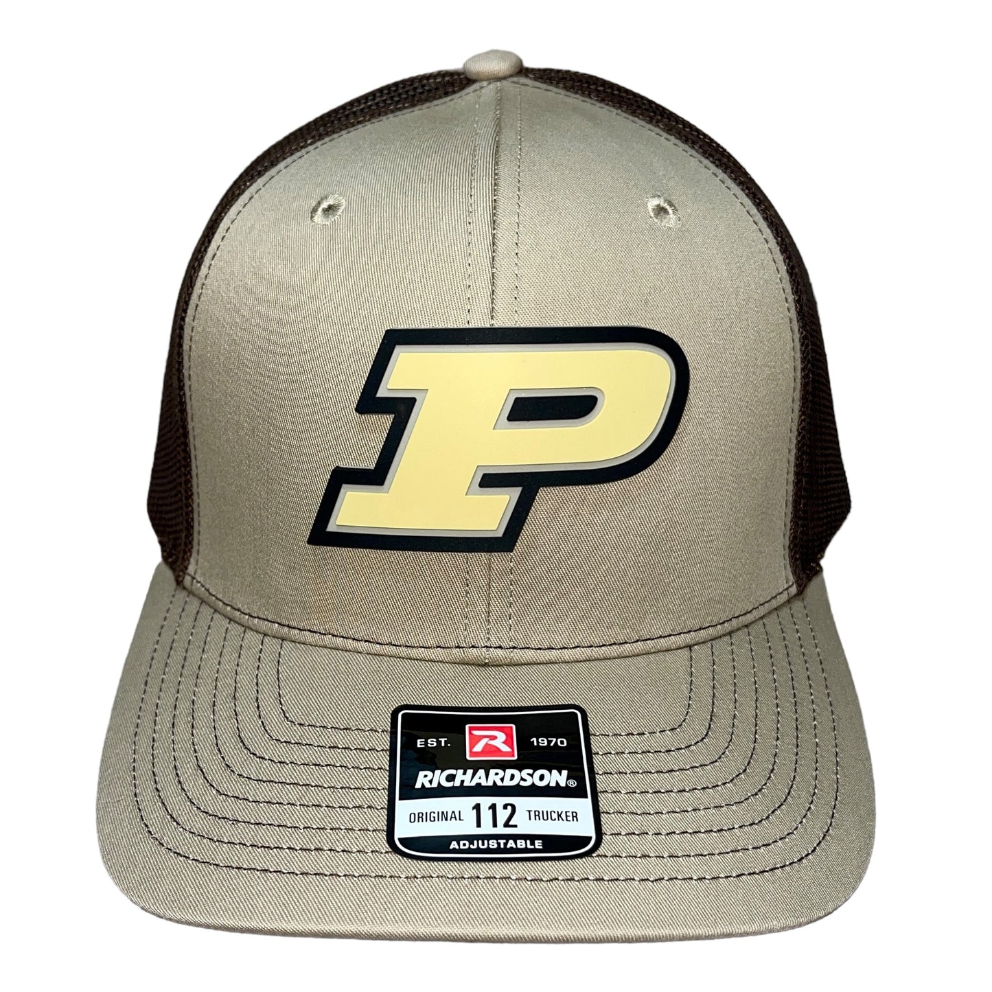 Purdue Boilermakers 3D Snapback Trucker Hat- Khaki/ Coffee - Ten Gallon Hat Co.