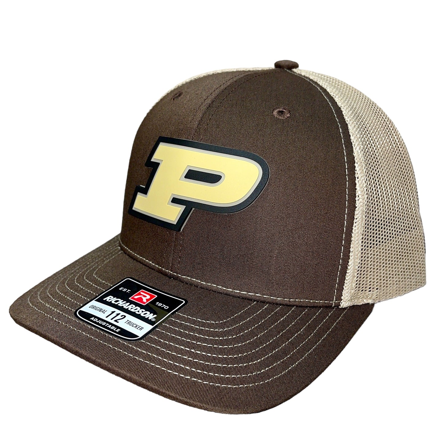 Purdue Boilermakers 3D Snapback Trucker Hat- Brown/ Tan - Ten Gallon Hat Co.