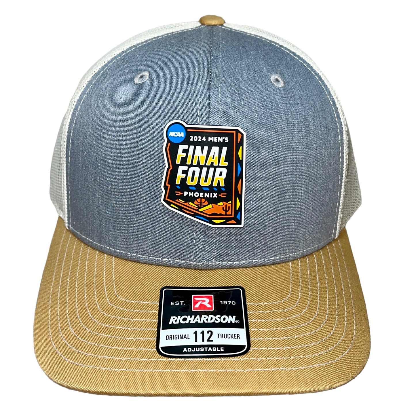 2024 March Madness- Final Four 3D Snapback Trucker Hat- Heather Grey/ Birch/ Amber Gold