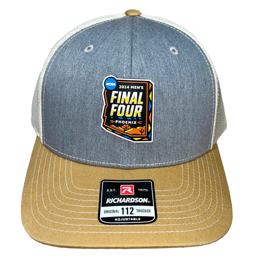 2024 March Madness- Final Four 3D Snapback Trucker Hat- Heather Grey/ Birch/ Amber Gold