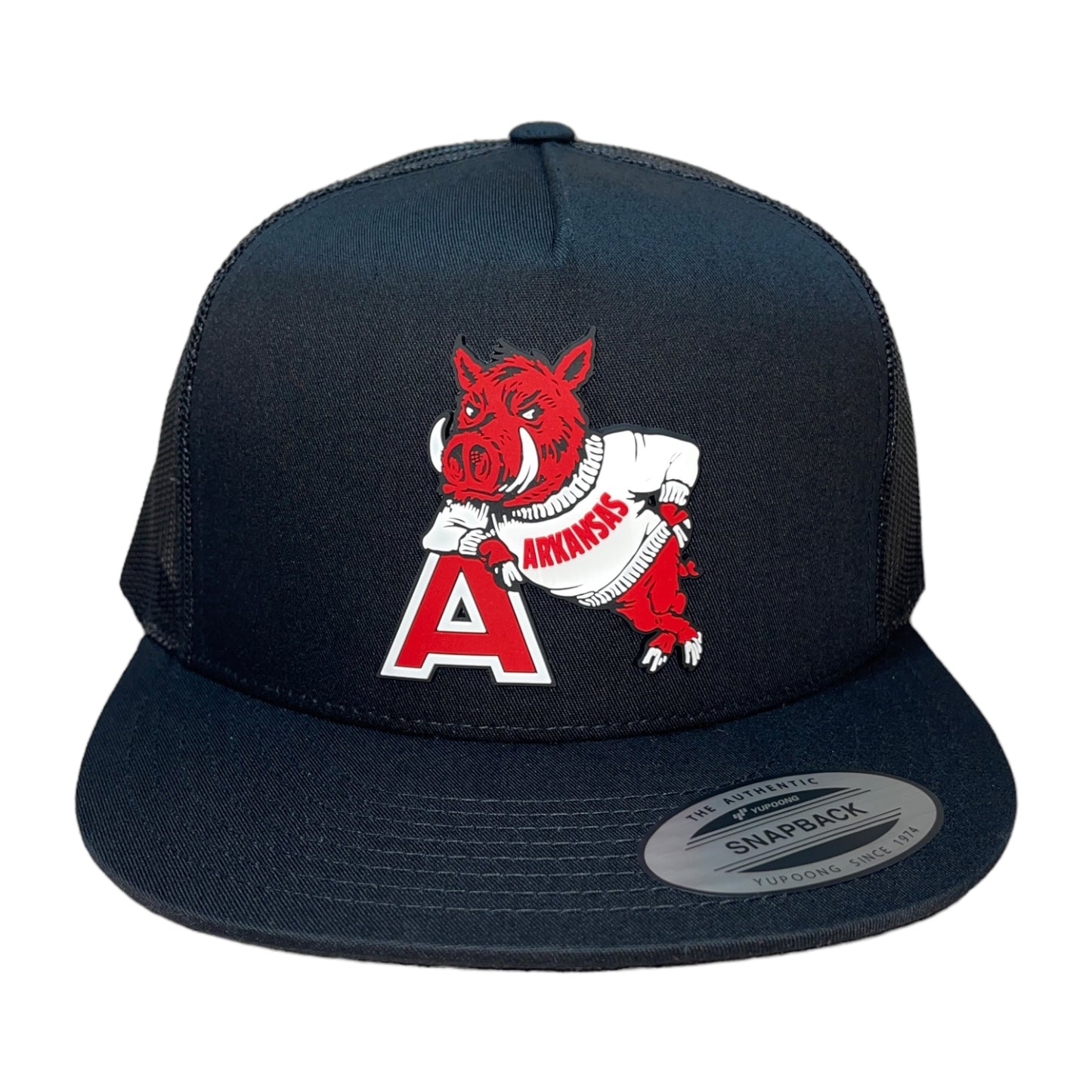 Arkansas Razorbacks- Leaning A 3D YP Snapback Flat Bill Trucker Hat-Black