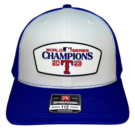 Texas Rangers 2023 World Series Champions 3D Snapback Trucker Hat- White/ Royal