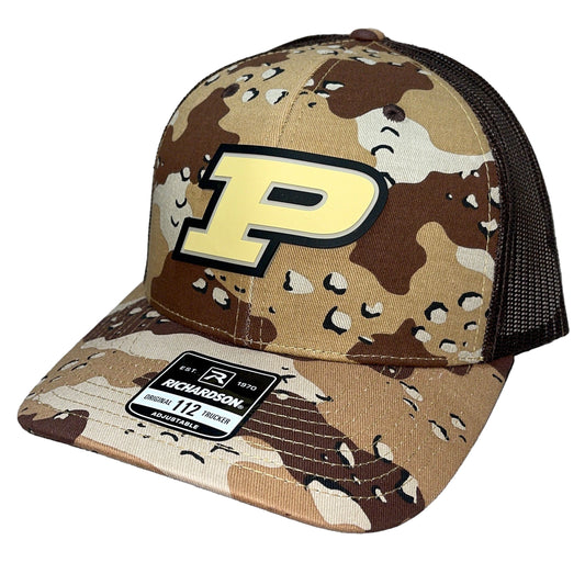 Purdue Boilermakers 3D Snapback Trucker Hat- Desert Camo/ Brown - Ten Gallon Hat Co.