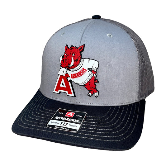 Arkansas Razorbacks- Leaning A 3D Snapback Trucker Hat- Grey/ Charcoal/ Black