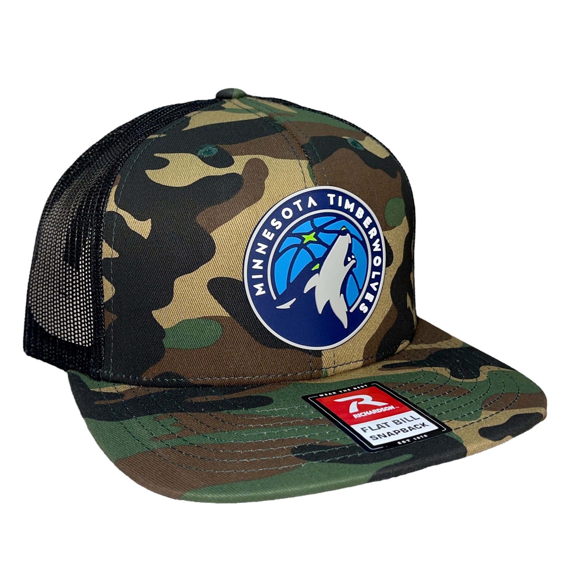 Minnesota Timberwolves 3D Wool Blend Flat Bill Hat- Army Camo/ Black - Ten Gallon Hat Co.