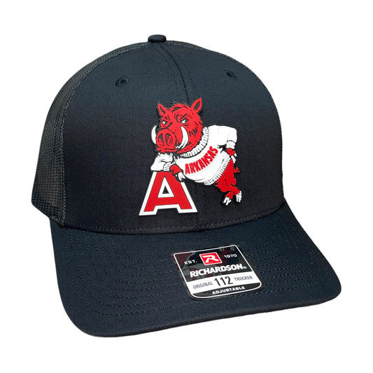 Arkansas Razorbacks- Leaning A 3D Snapback Trucker Hat- Black