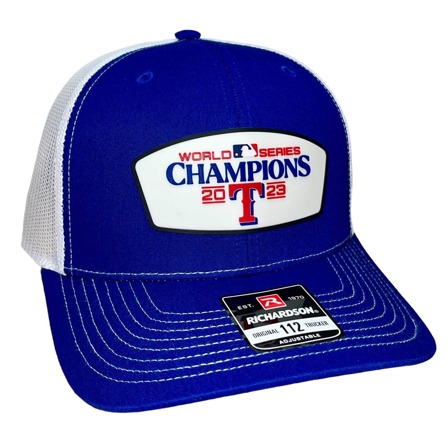 Texas Rangers 2023 World Series Champions 3D Snapback Trucker Hat- Royal/ White