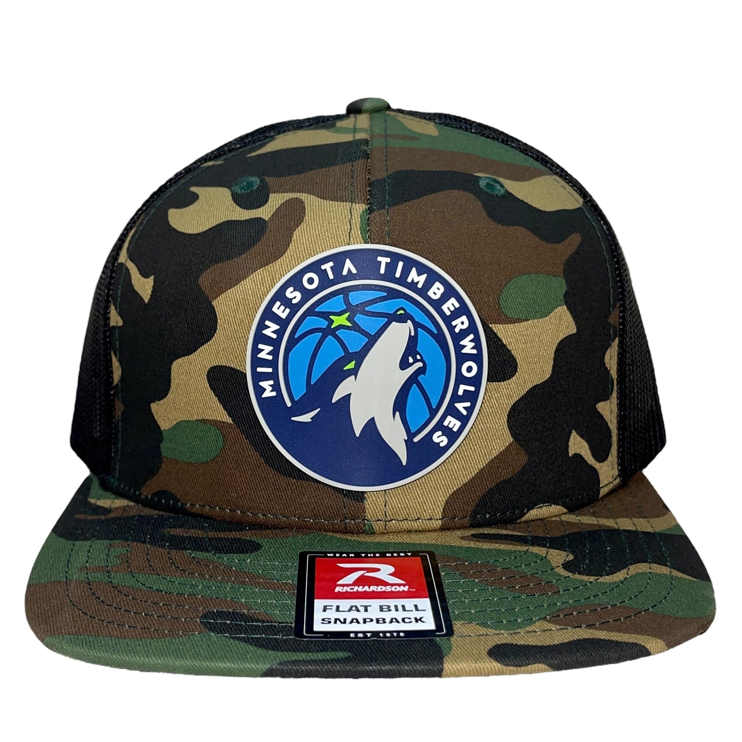 Minnesota Timberwolves 3D Wool Blend Flat Bill Hat- Army Camo/ Black - Ten Gallon Hat Co.