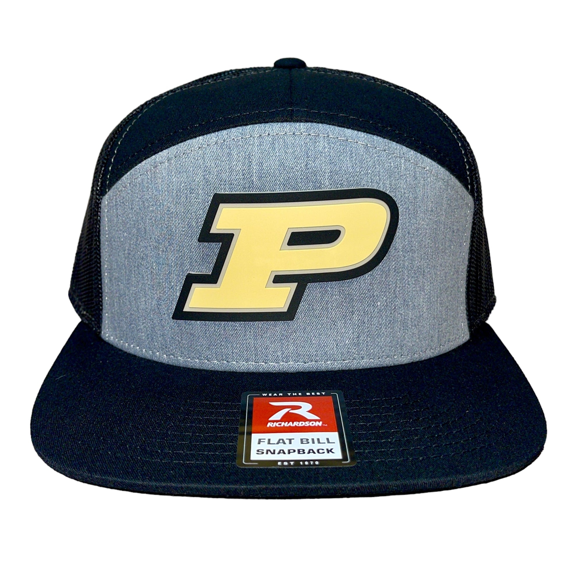 Purdue Boilermakers 3D Snapback Seven-Panel Flat Bill Trucker Hat- Heather Grey/ Black - Ten Gallon Hat Co.