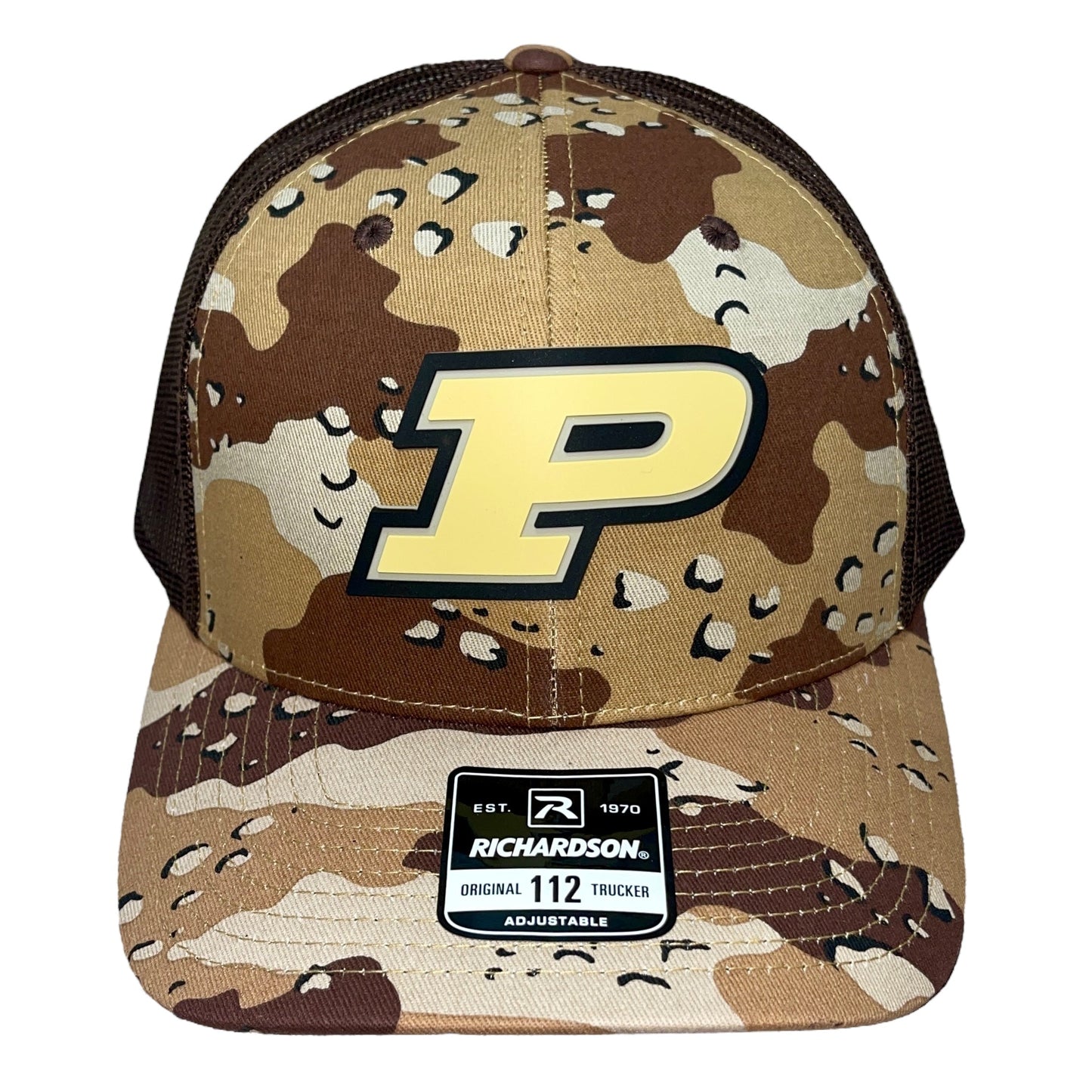 Purdue Boilermakers 3D Snapback Trucker Hat- Desert Camo/ Brown - Ten Gallon Hat Co.