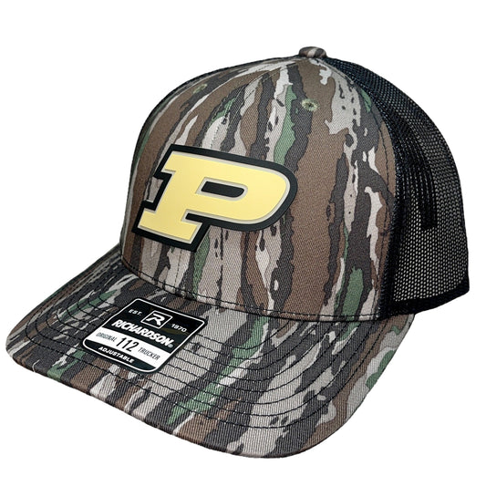 Purdue Boilermakers 3D Snapback Trucker Hat- Realtree Original/ Black - Ten Gallon Hat Co.