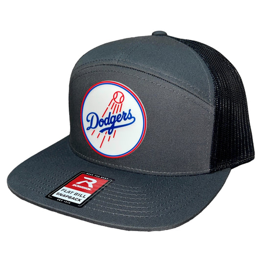 Los Angeles Dodgers 3D Snapback Seven-Panel Flat Bill Trucker Hat- Charcoal/ Black - Ten Gallon Hat Co.