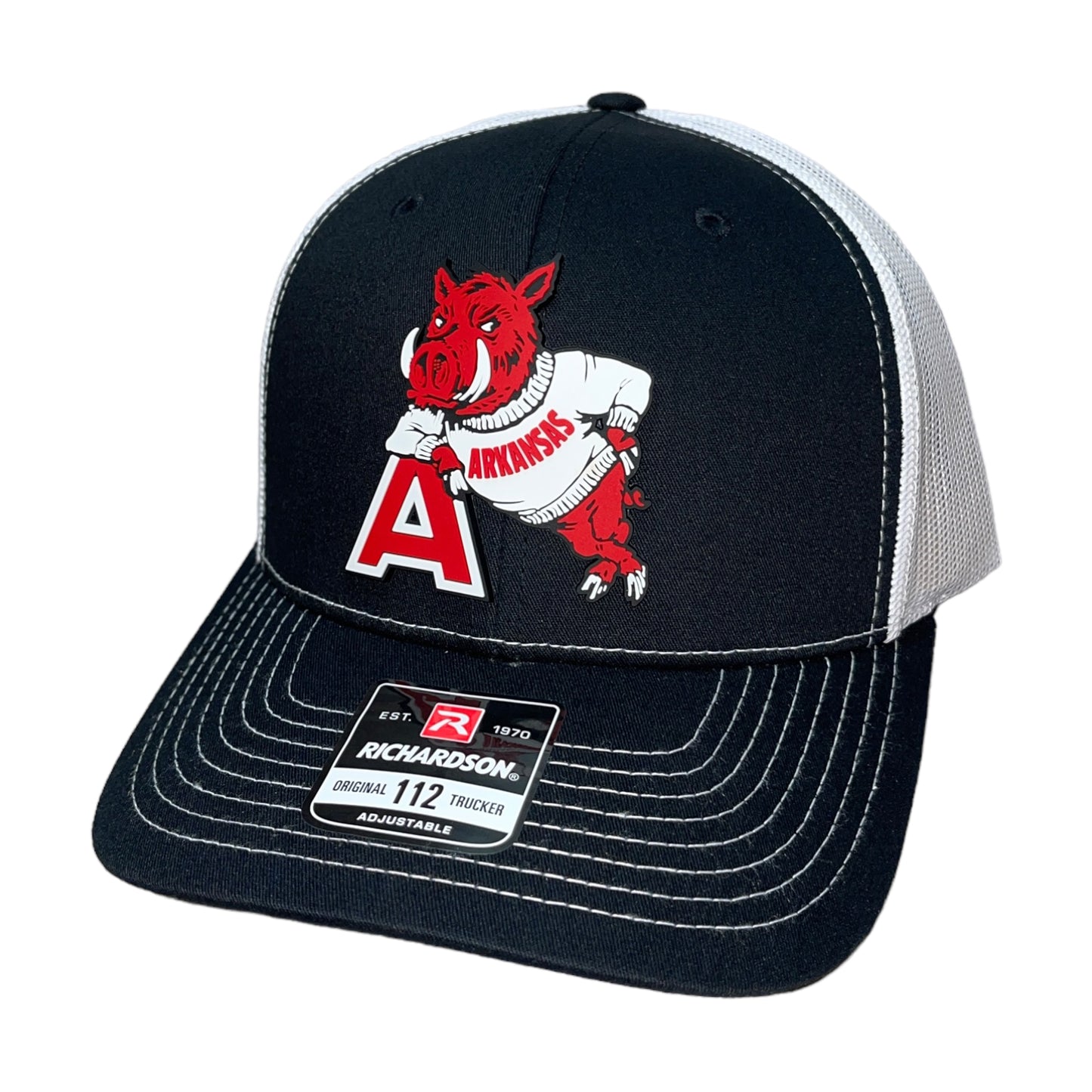 Arkansas Razorbacks- Leaning A 3D Snapback Trucker Hat- Black/ White