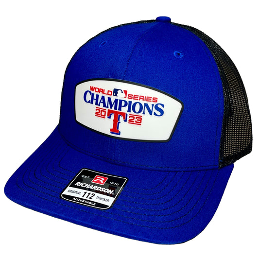 Texas Rangers 2023 World Series Champions 3D Snapback Trucker Hat- Royal/ Black