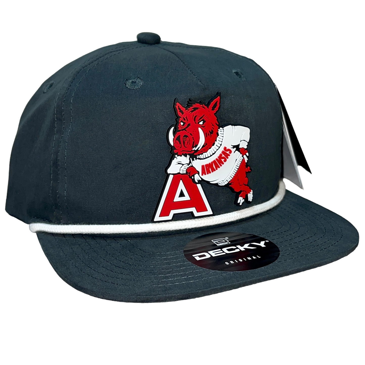 Arkansas Razorbacks- Leaning A 3D Classic Rope Hat- Charcoal/ White - Ten Gallon Hat Co.