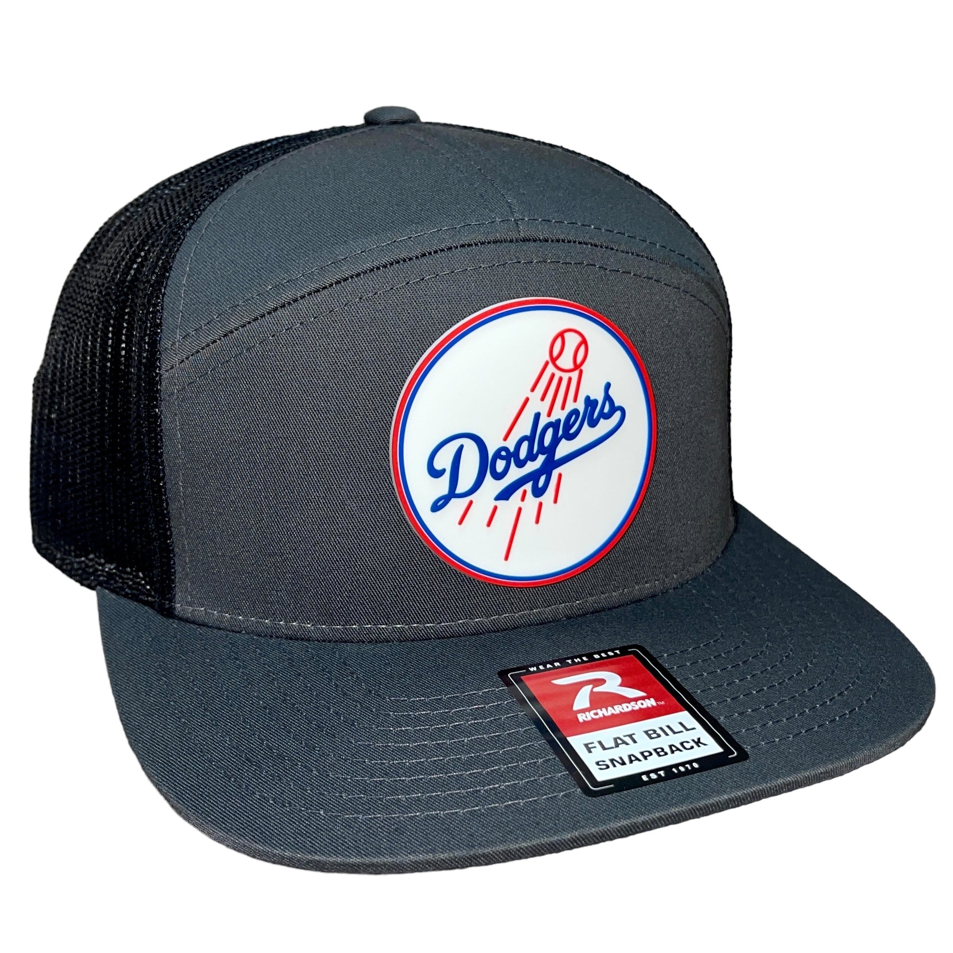 Los Angeles Dodgers 3D Snapback Seven-Panel Flat Bill Trucker Hat- Charcoal/ Black - Ten Gallon Hat Co.