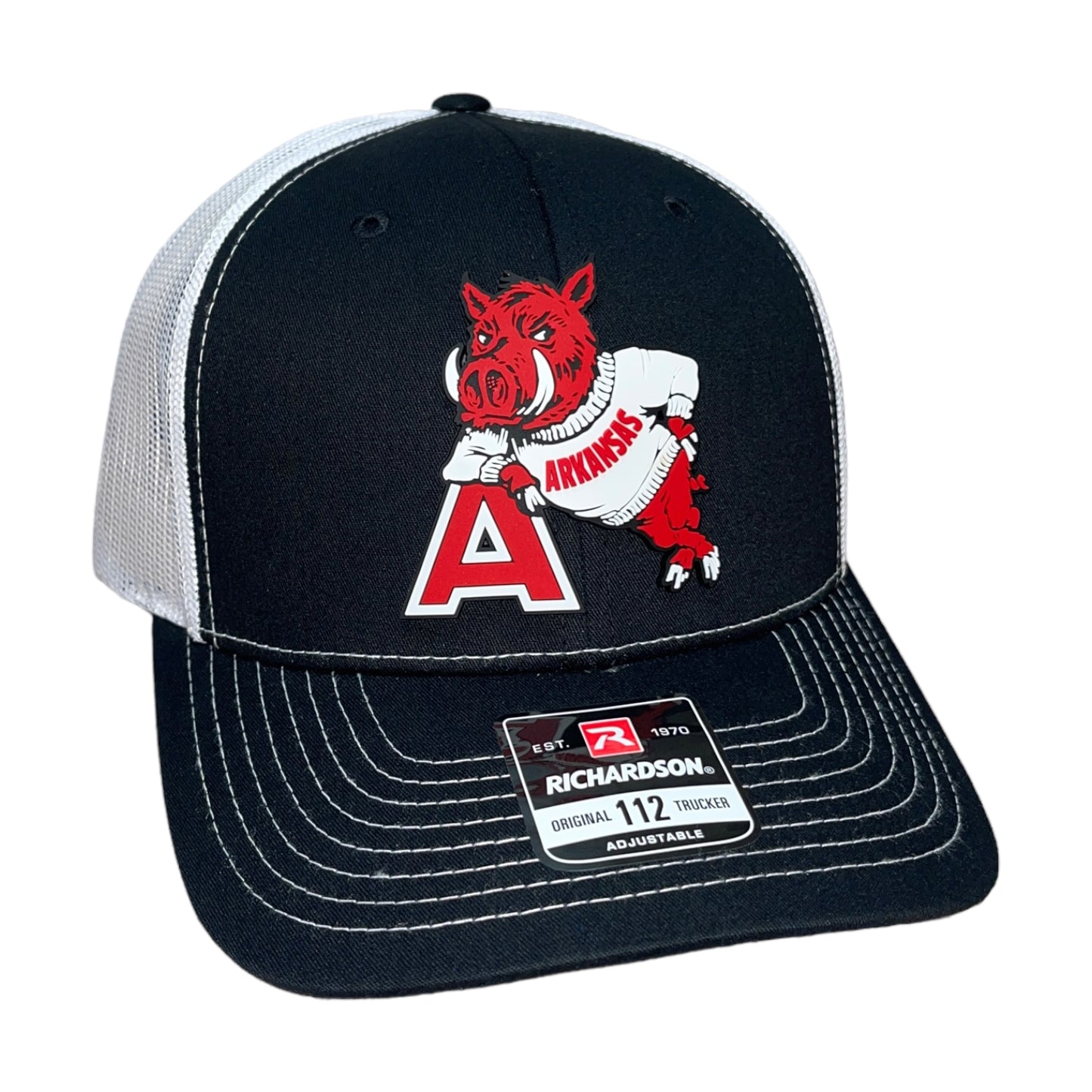 Arkansas Razorbacks- Leaning A 3D Snapback Trucker Hat- Black/ White