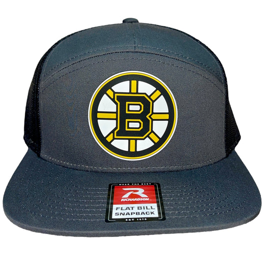 Boston Bruins 3D Snapback Seven-Panel Flat Bill Trucker Hat- Charcoal/ Black - Ten Gallon Hat Co.