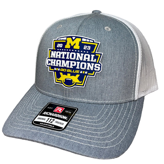 Michigan College Football Playoff 2023 National Champions 3D Snapback Trucker Hat- Grey/ White - Ten Gallon Hat Co.