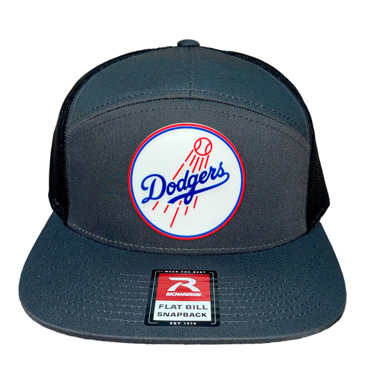 Los Angeles Dodgers 3D Snapback Seven-Panel Flat Bill Trucker Hat- Charcoal/ Black - Ten Gallon Hat Co.