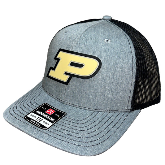 Purdue Boilermakers 3D Snapback Trucker Hat- Heather Grey/ Black - Ten Gallon Hat Co.