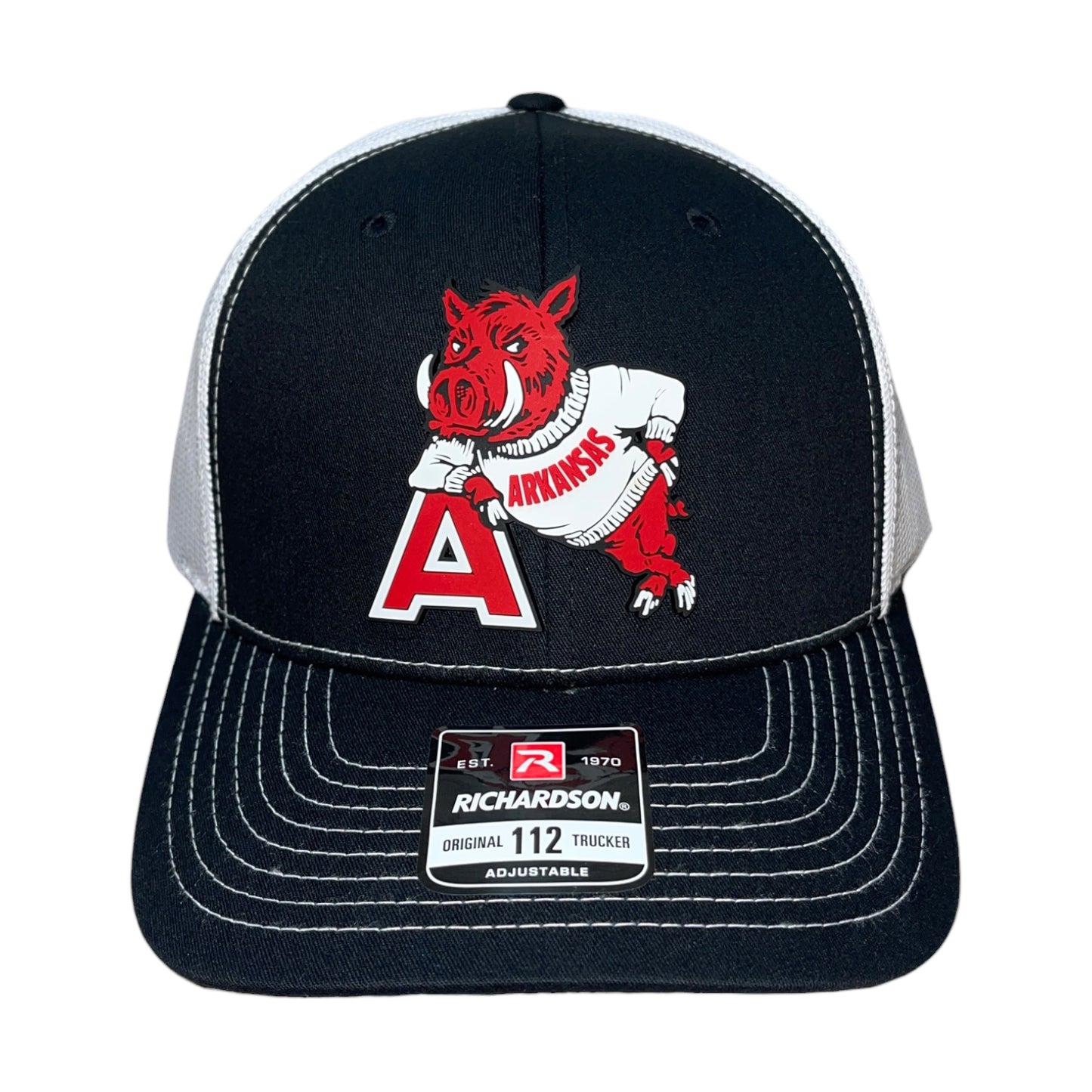 Arkansas Razorbacks- Leaning A 3D Snapback Trucker Hat- Black/ White