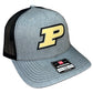 Purdue Boilermakers 3D Snapback Trucker Hat- Heather Grey/ Black - Ten Gallon Hat Co.