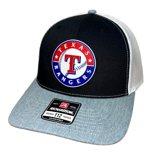 Texas Rangers 3D Snapback Trucker Hat- Black/ White/ Heather Grey