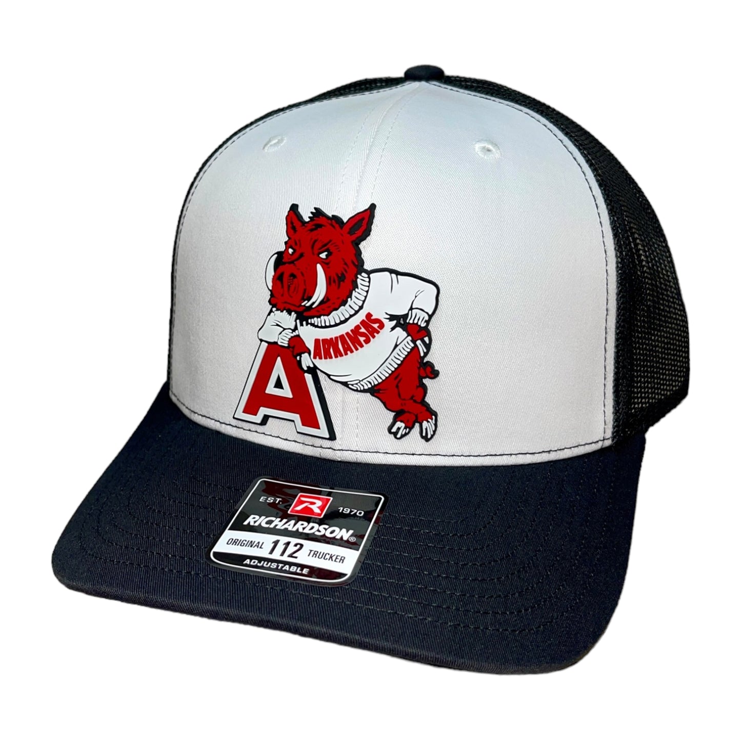 Arkansas Razorbacks- Leaning A 3D Snapback Trucker Hat- White/ Black