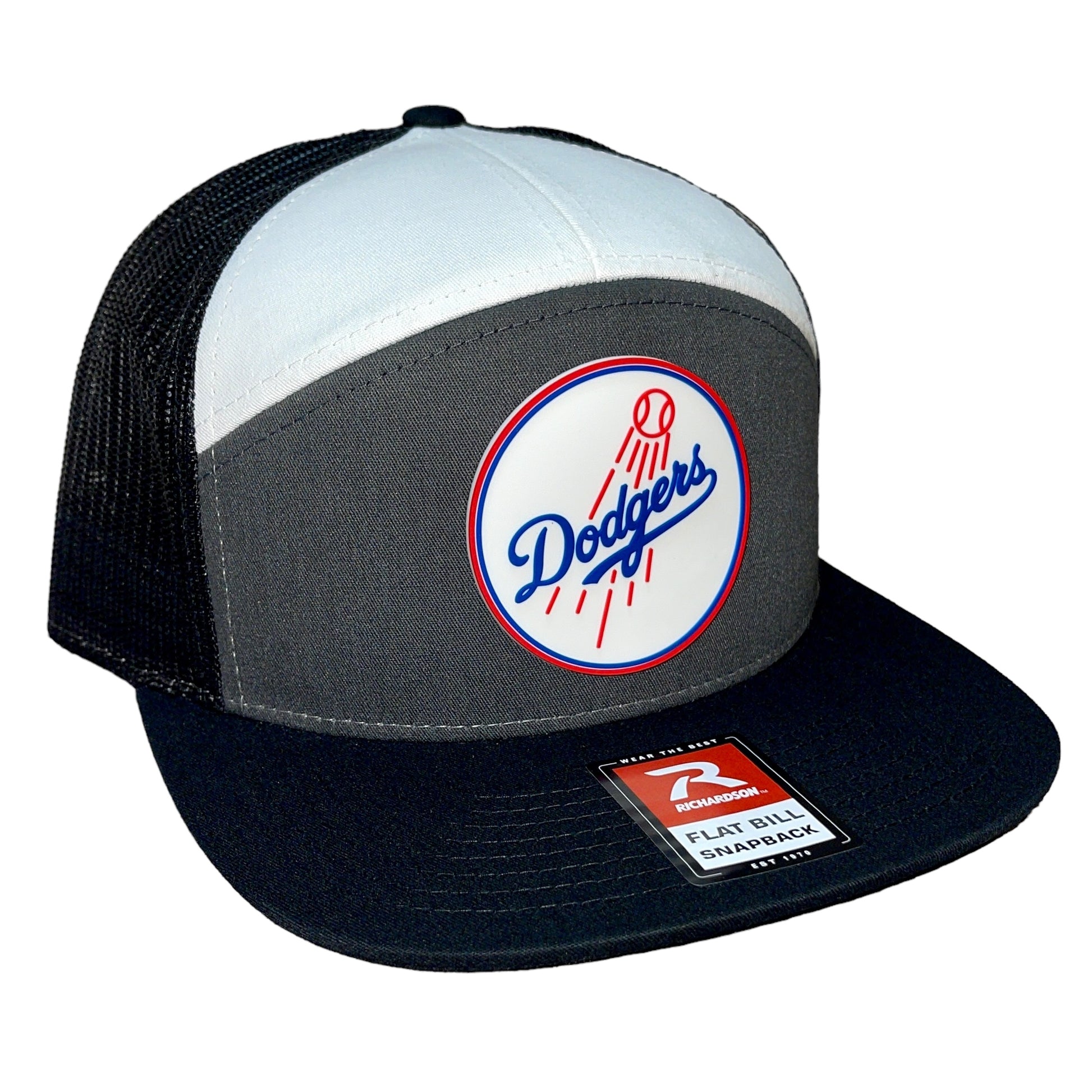 Los Angeles Dodgers 3D Snapback Seven-Panel Flat Bill Trucker Hat- Charcoal/ White/ Black - Ten Gallon Hat Co.