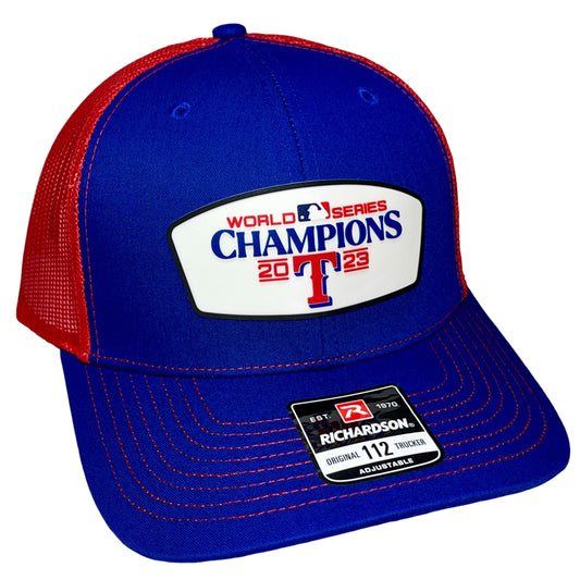 Texas Rangers 2023 World Series Champions 3D Snapback Trucker Hat- Royal/ Red