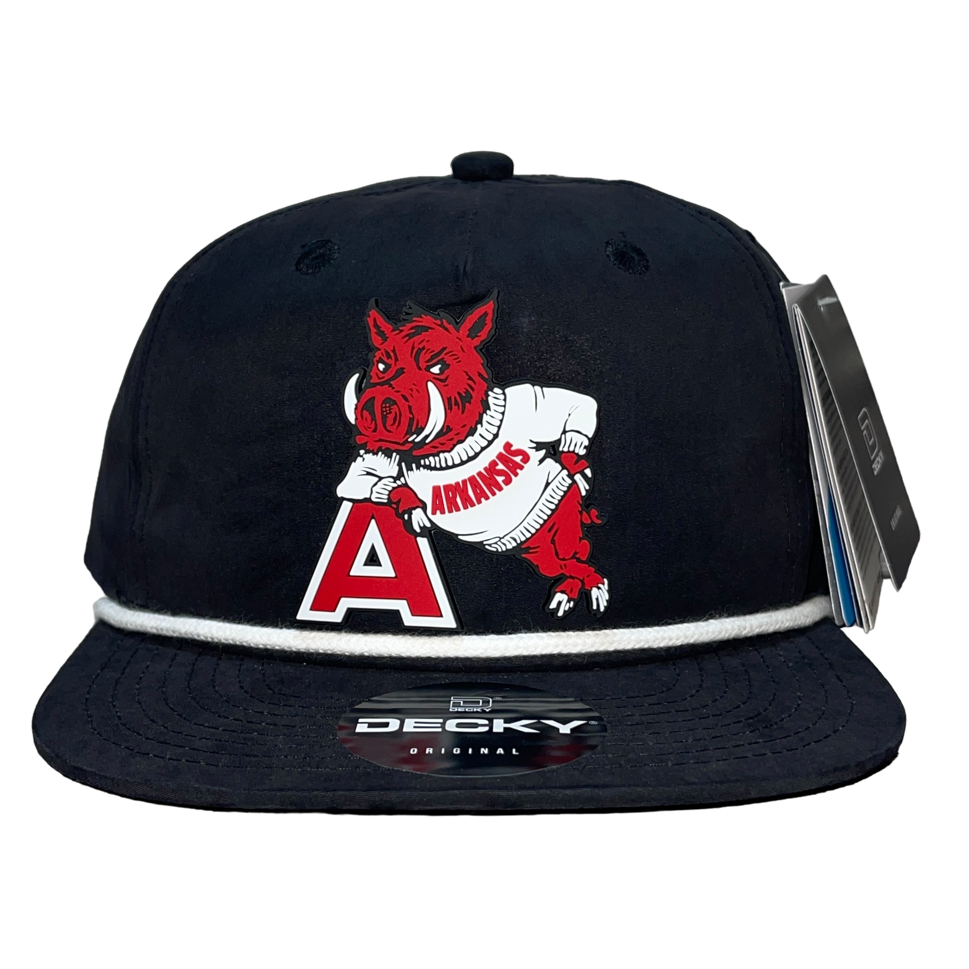 Arkansas Razorbacks- Leaning A 3D Classic Rope Hat- Black/ White - Ten Gallon Hat Co.