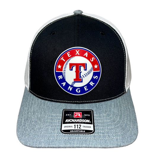 Texas Rangers 3D Snapback Trucker Hat- Black/ White/ Heather Grey