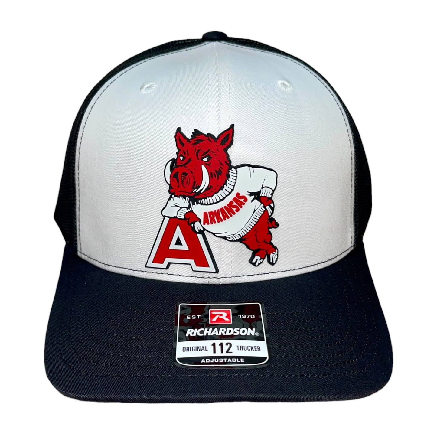 Arkansas Razorbacks- Leaning A 3D Snapback Trucker Hat- White/ Black