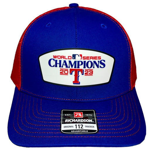 Texas Rangers 2023 World Series Champions 3D Snapback Trucker Hat- Royal/ Red