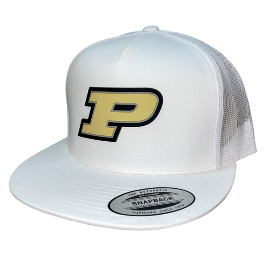 Purdue Boilermakers 3D YP Snapback Flat Bill Trucker Hat- White - Ten Gallon Hat Co.